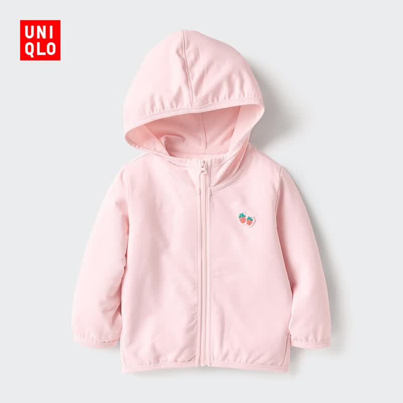 优衣库婴幼儿宝宝防紫外线网眼连帽开衫防晒衣婴幼儿衣服482045 10 水粉色 90