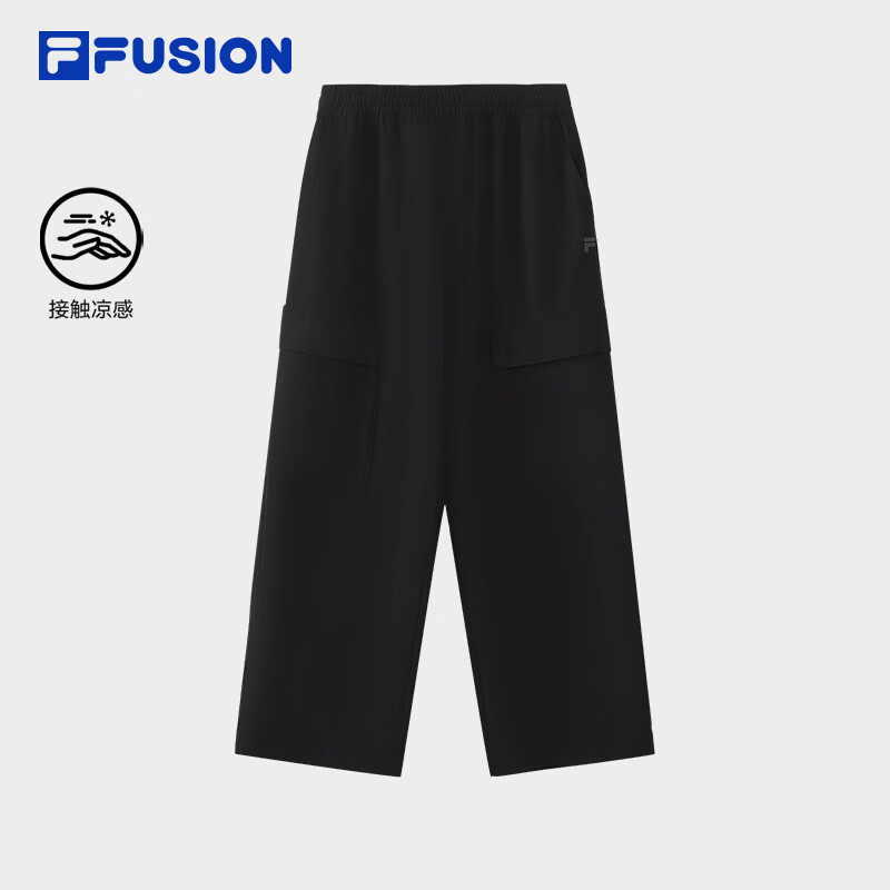 FILA FUSION斐乐潮牌梭织长裤男2026夏季新款宽松裤子凉感工装裤 正黑色-BK M 170/80A/M