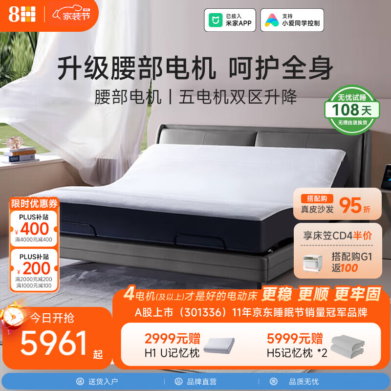 8H 智能电动床功能床双人床政府补贴腰部支撑DTMax 已接入米家APP 智仕灰 1.5套装(软床+架+大口径弹簧垫)
