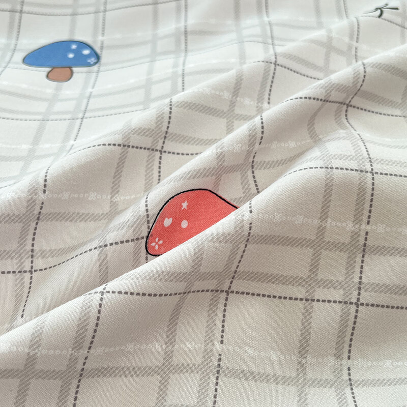 羽匠春季少女小清新印花四件套学生宿舍套件家用床单柔软四件套 蘑菇格 灰 床单款 床四件套(被套200*230cm)