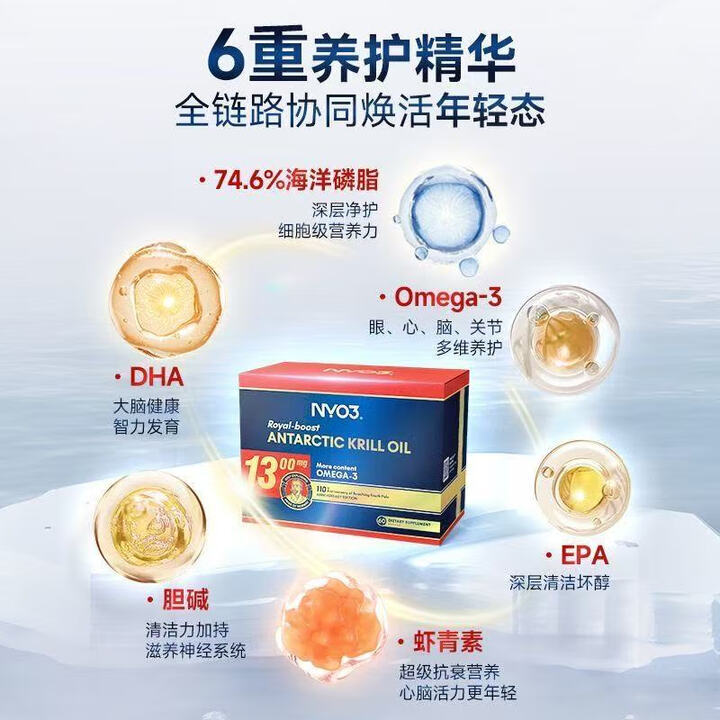 NYO3诺威佳 南极磷虾油 挪威进口 73%深海磷脂omega-3心脑血管软胶囊 至尊版阿蒙森磷虾油 60粒*1盒