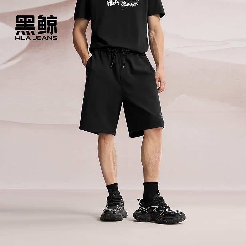 黑鲸(HLAJEANS)海澜之家旗下腰间抽绳休闲中裤男2026年夏季新品直筒短裤 黑色01 2XL
