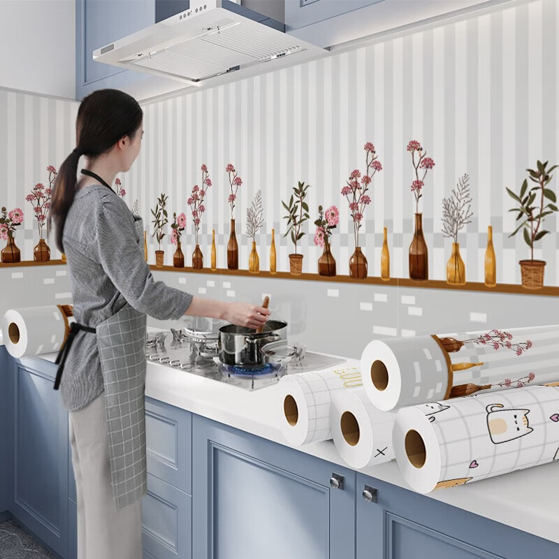 浪漫满屋10米厨房防油贴纸橱柜灶台耐高温油烟机防油贴防水防霉墙纸自粘 心兰相随-60cm*4米长-力推 0cm*0cm