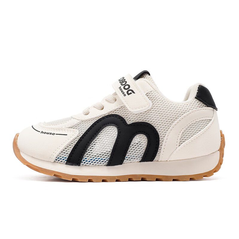 巴布豆（BOBDOG）童鞋夏季2026男童网面百搭儿童运动鞋女孩透气跑步鞋百搭休闲鞋子 米/黑 30 适合脚长19.0cm