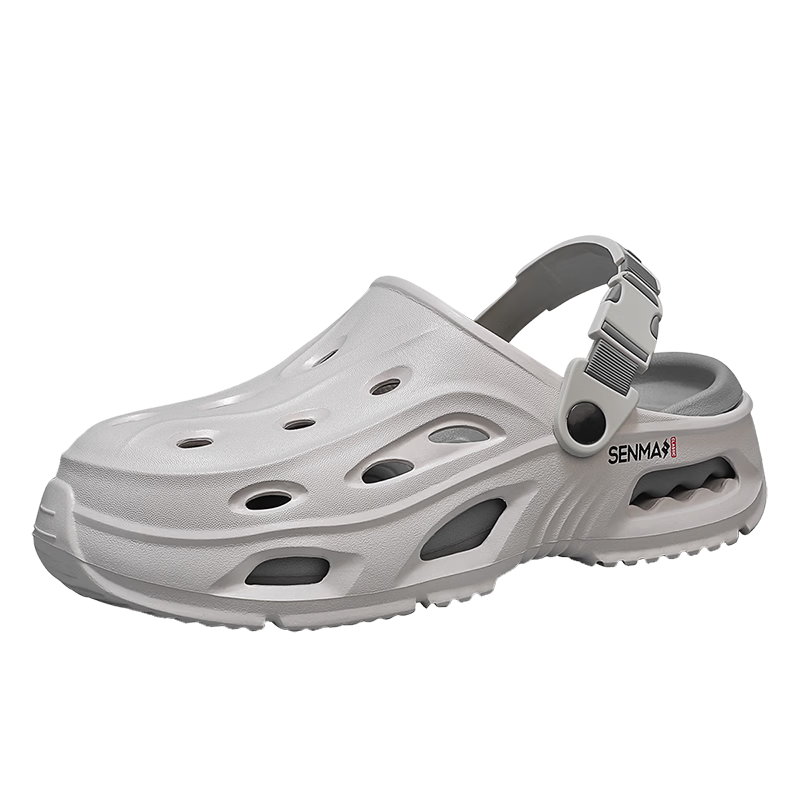 京甄良工休闲洞洞鞋男夏季外穿包头拖鞋两用户外运动沙滩鞋 浅灰色 42-43