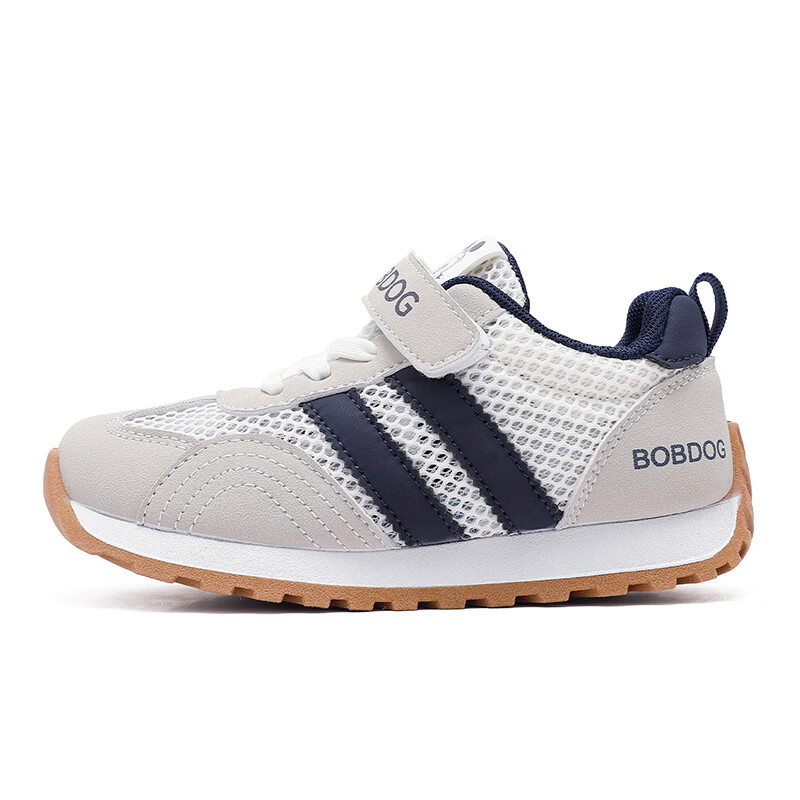 巴布豆(BOBDOG)童鞋低帮跑步鞋2026女宝春秋百搭休闲鞋夏男童网面儿童运动鞋 微晶灰/藏青蓝(单网)62086 30 适合脚长18.5cm