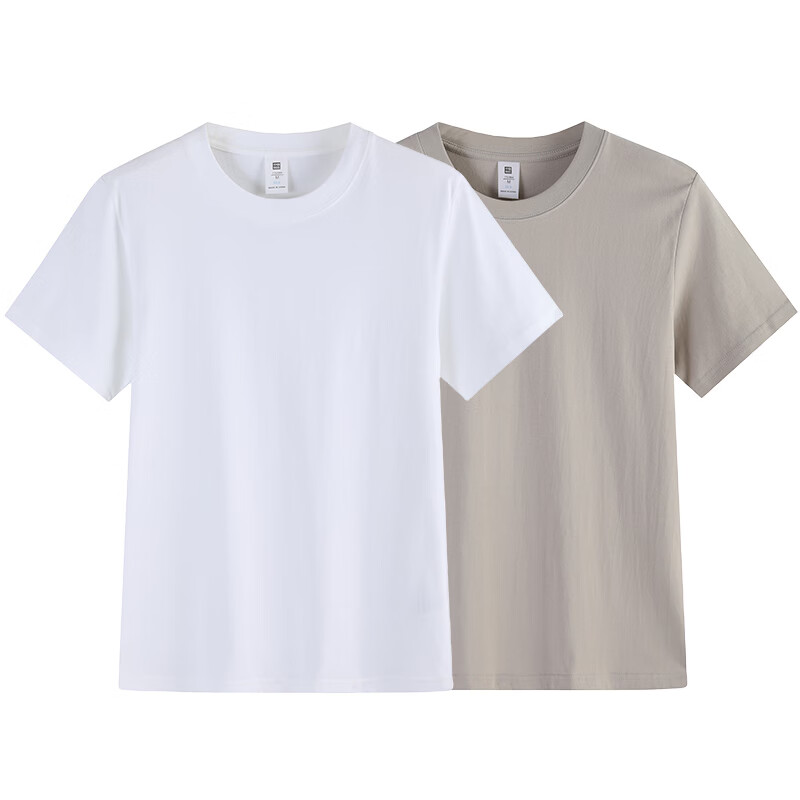 尺度保罗【2件装】短袖T恤夏季重磅新疆长绒棉半袖t恤小白T恤男圆领打底衫 白色+白色 M 推荐95-120斤