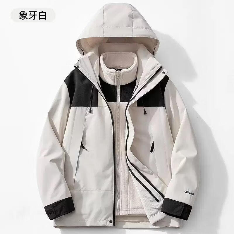 绿蜜蜂户外冲锋衣三合一防风防水女款抓绒内胆两件套加厚保暖登山服男士 黑色三合一 XXXL