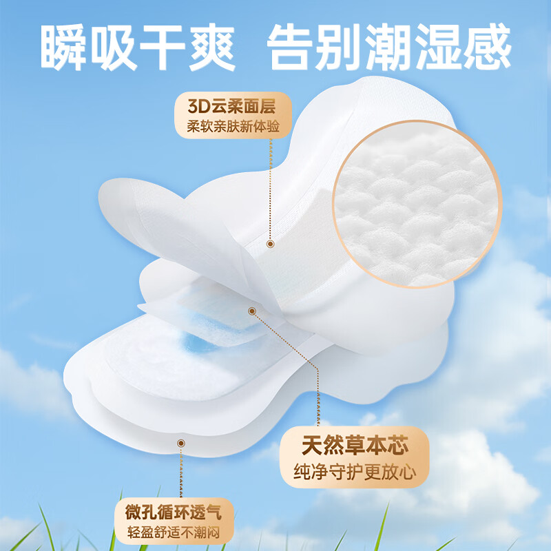 棉享草本艾草卫生巾夜用姨妈巾医护级认证日夜组合超薄透气一整箱批发 艾草护理日用3包+夜用2包 共31片