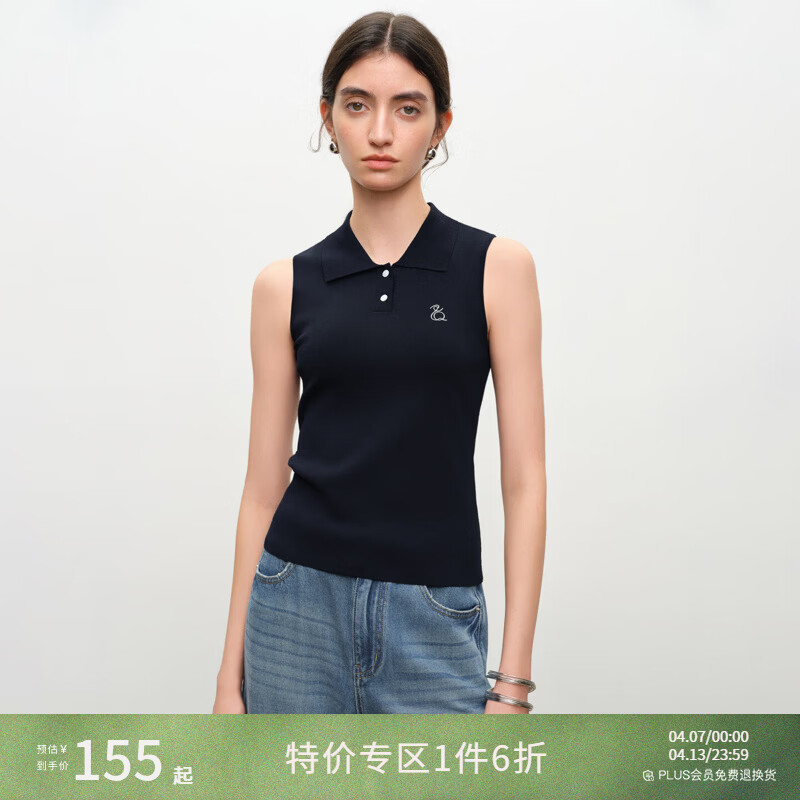 自巧（ZIQIAO）小个子高智预科风polo无袖针织衫女2026春夏新款学院针织背心 藏青色 XS （尺码：2）