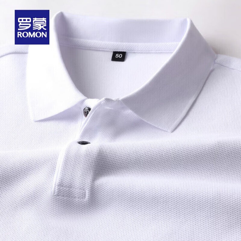 罗蒙【棉】10A抗菌纯棉六角珠地POLO衫男春夏新款商务易打理T恤衫 白色 M (170) （建议100-115斤）