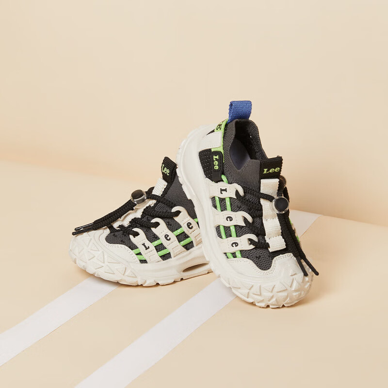 Lee儿童运动鞋透气网面软底防滑户外跑步鞋男女童鞋 黑灰 36 【建议脚长223-228mm】