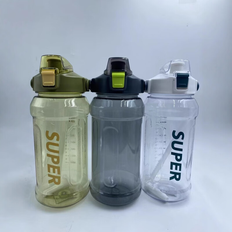 大容量运动水壶升网红ins潮流吸管杯带刻度便携简约防漏耐摔水杯 黑灰色 1500ml