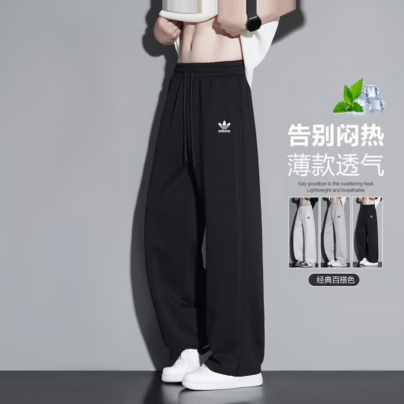 三叶草贝壳头裤子男款夏季新款运动裤刺绣LOGO百搭透气大码休闲裤宽松直筒卫裤 浅灰色 940A 3XL 建议体重160-180斤