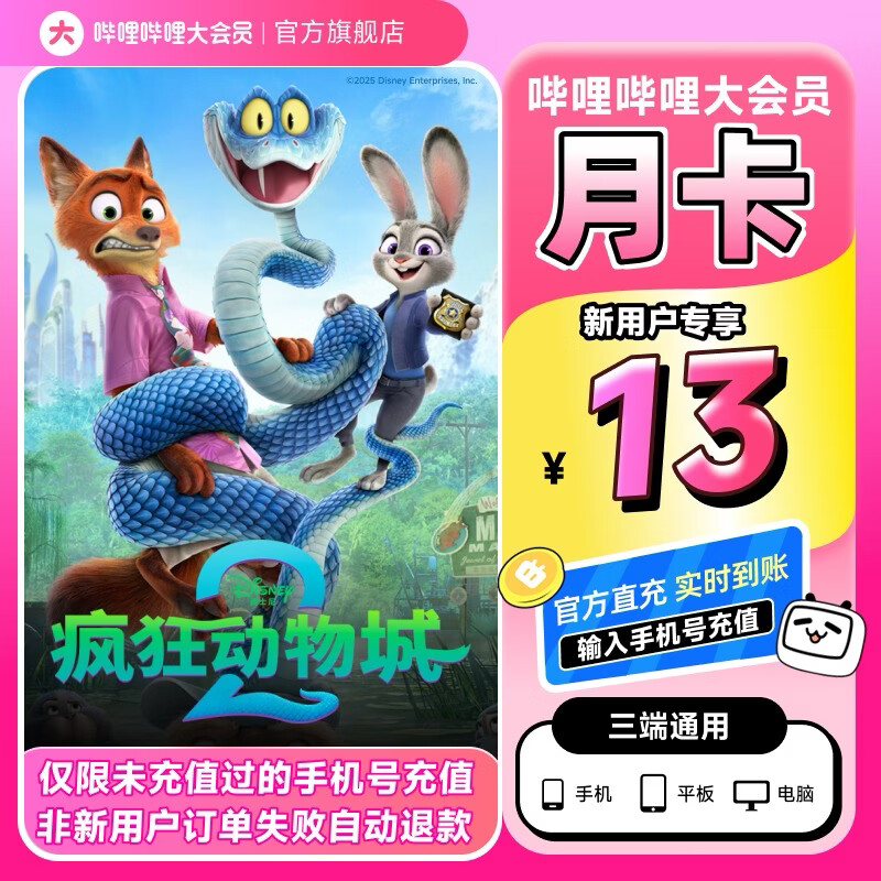 【新用户专属】哔哩哔哩大会员月卡B站VIP会员1个月bilibili大会员【请用未充值过的手机号充值】