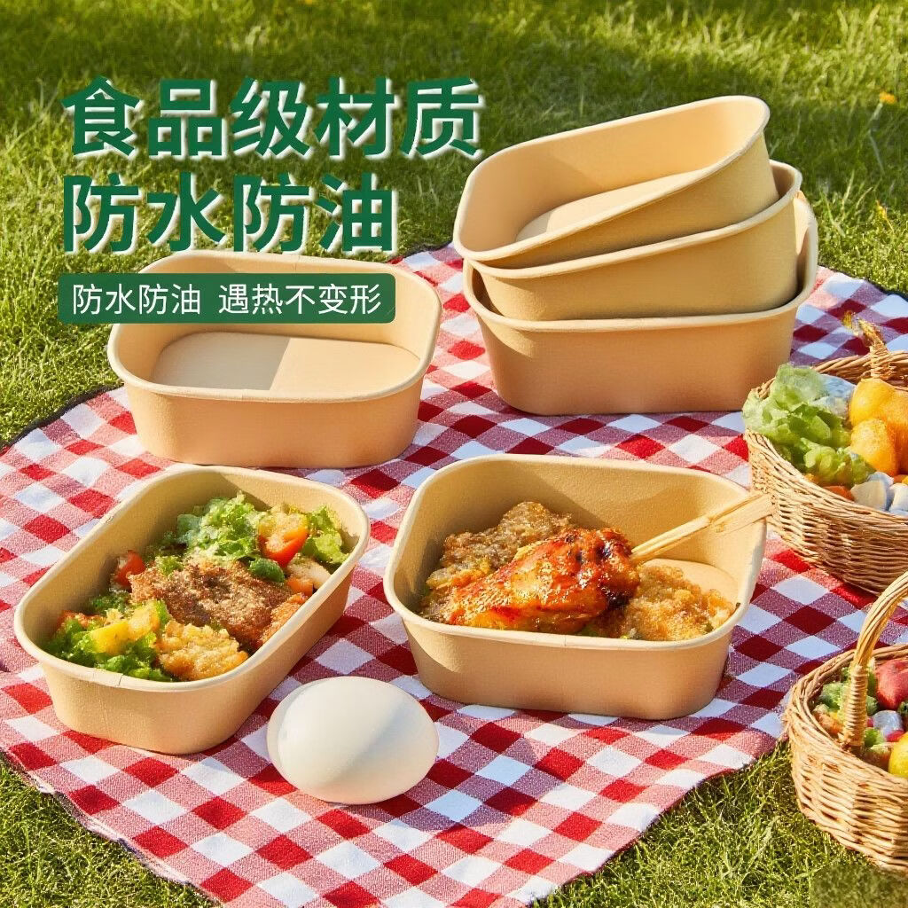 小红书同款牛皮纸打包AA 20套装（盒+盖） 500毫升打包野餐一次性便当餐盒饭盒 京东折扣/优惠券