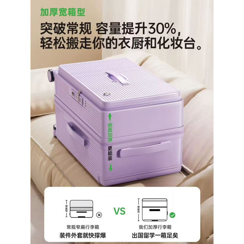 稻草人侧开盖宽拉杆行李箱20寸登机箱2026新款多功能旅行箱超大容量28寸 暗夜黑【经典色】 20英寸 【大深仓系列-加厚箱型-多装50%-托运箱】