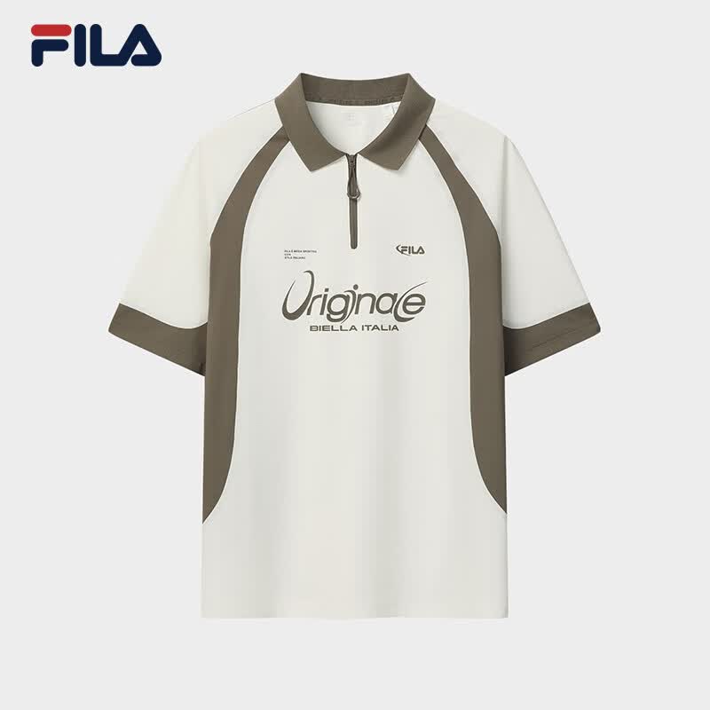 FILA 斐乐官方男子针织短袖POLO衫2026夏季新款休闲宽松拼色上衣 云菇白-WT 3XL 190/108A/XXXL