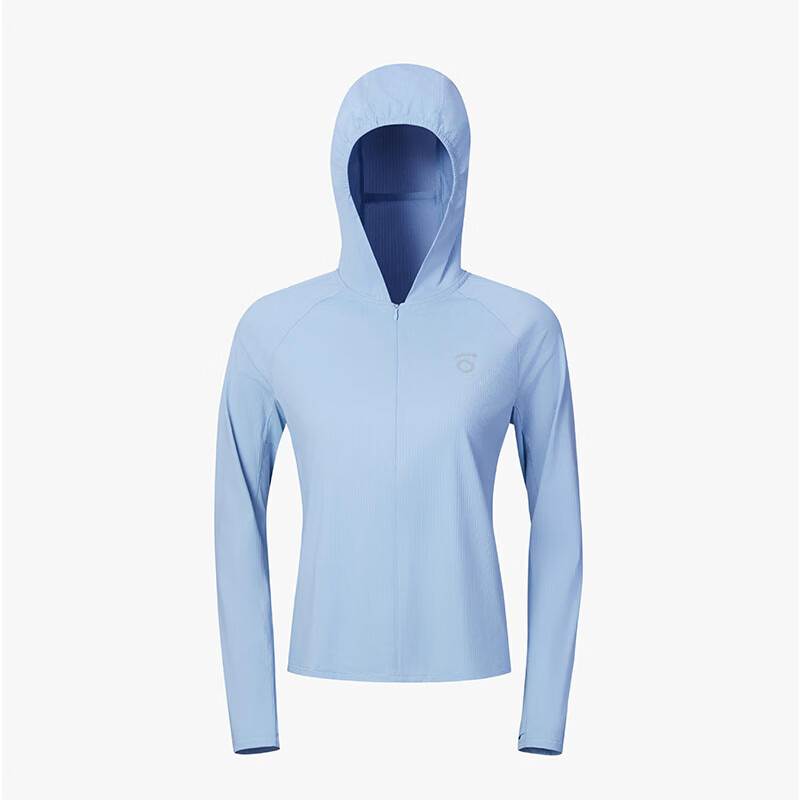 马孔多（macondo）女子连帽针织拉链防晒T 原纱凉感运动跑步长袖T恤  冰蓝色 2XL 【140-150斤】