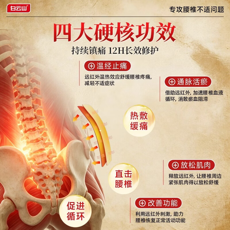 白云山腰椎远红外贴 腰椎间盘突出膏贴腰肌劳损专用 压迫神经腰疼屁股疼 3盒【周期装】多年腰椎间盘突出首选 无效包售后&多地次日达&行业TOP1