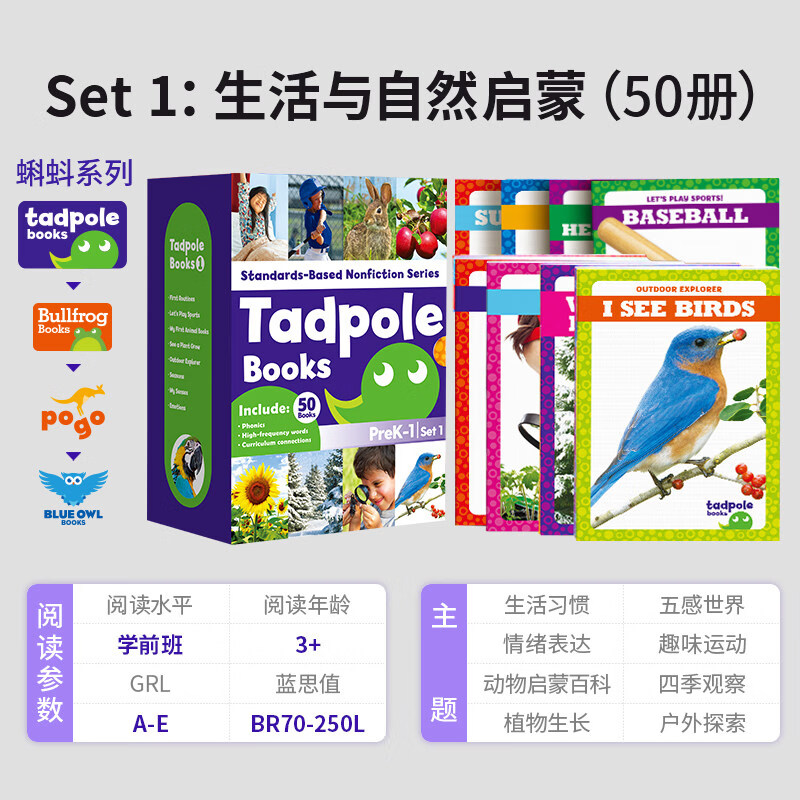 小book点点读版Jump百科分级读物绘本英语儿童启蒙美国Tadpole Books 蝌蚪系列 Bullfrog Books 牛蛙平替RAZ海尼曼分级阅读 【3岁+0基础】Jump蝌蚪50册 Set 