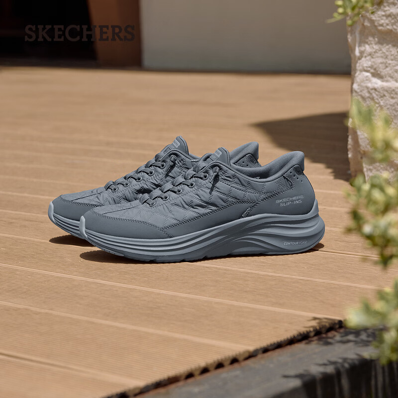 斯凯奇（Skechers）【梁朝伟同款】闪穿云感鞋春季新款男鞋一脚蹬舒适休闲运动鞋 炭灰色/CHAR 41 [偏大半码]