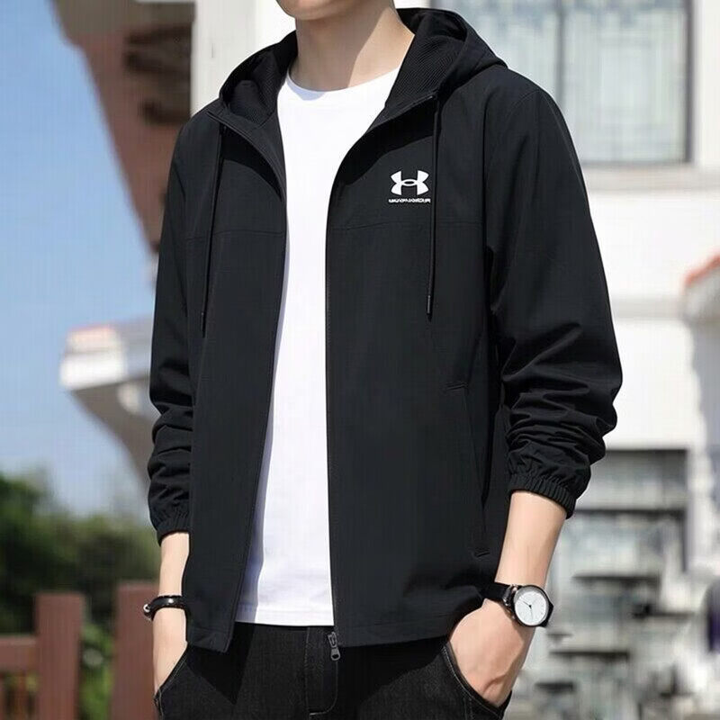 安德玛（Under Armour）外套男 2026夏季薄款梭织快干透气连帽健身训练运动夹克 宽松梭织/内里网衬 建议拍大一码 3XL 190