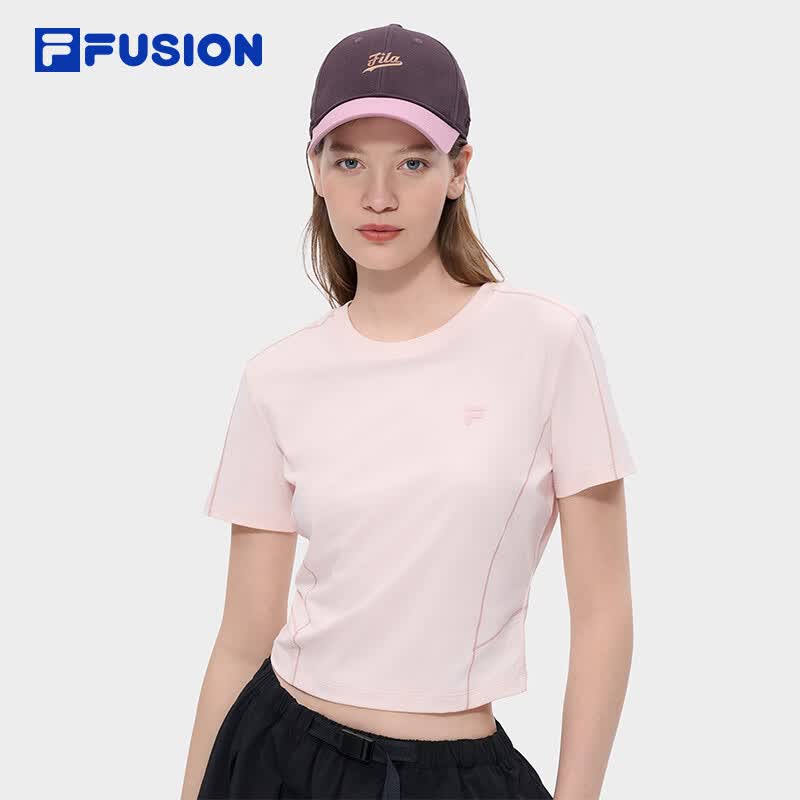 FILA FUSION斐乐潮牌女子针织短袖衫2026夏季新款吸湿速干凉感T恤 春绡粉-LP L 170/88A/L