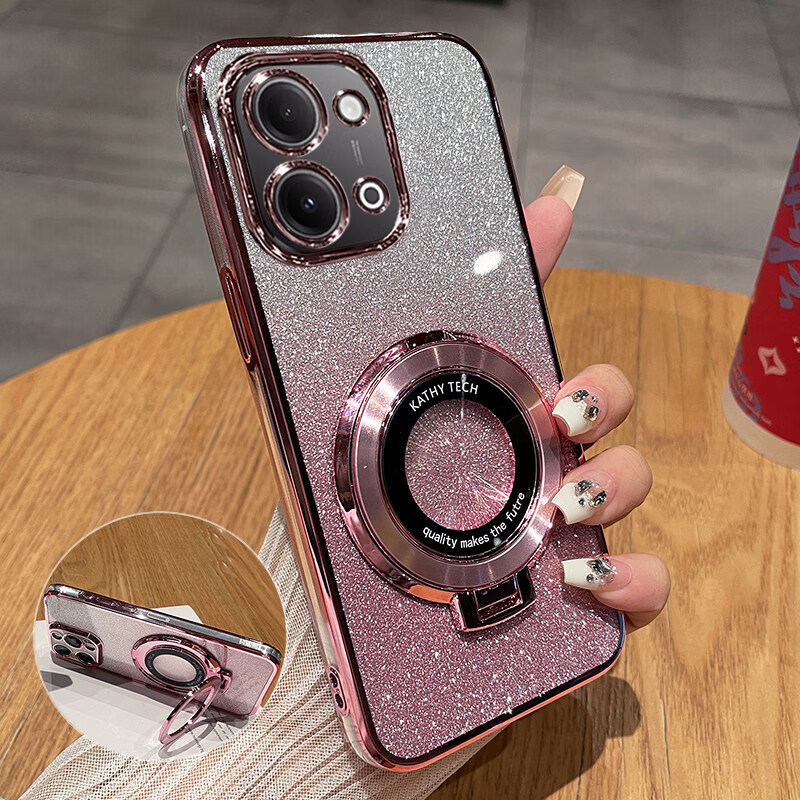迪特貅适用vivoy60手机壳vivo保护y60m硅胶套镜头全包防摔V2559A透明软605g带支架男女m5g新款5g高颜值BA 【闪粉-玫瑰金】透明电镀 送全屏膜+圆形支架 vivo Y60/Y60m