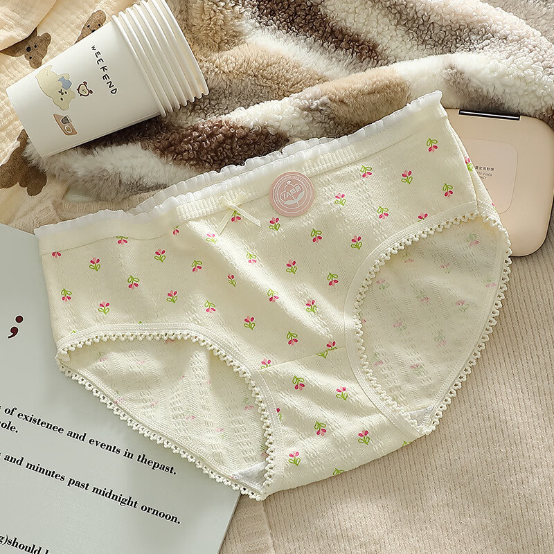 有只绵5条抗菌纯棉裆内裤女中腰全棉三角短裤夏季透气甜美日系少女新款 混色组合 5条 L 100-120斤