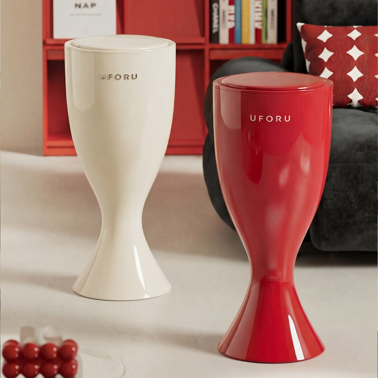 艾仕可（ASCOR）免弯腰垃圾桶客厅家用2026新款轻奢高档厨房卧室卫生间高颜值创意 安可拉红-20L【按压开盖 内外双桶】