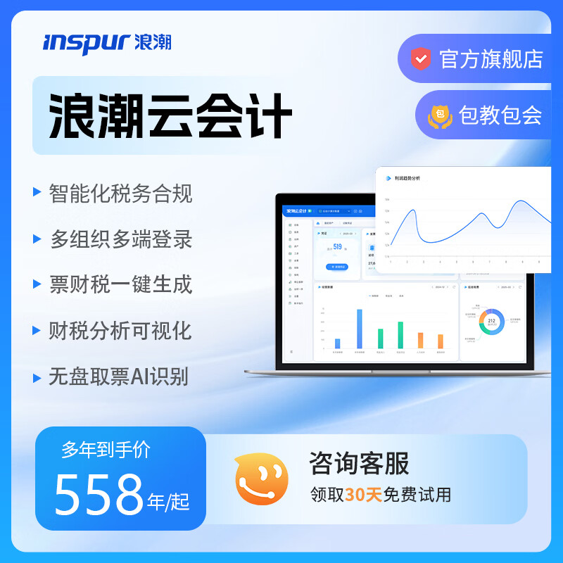 浪潮（INSPUR）云会计财务软件记账做代账出纳软件报表发票报税固定资产管理软件网页版 标准版·1用户3账套-5年
