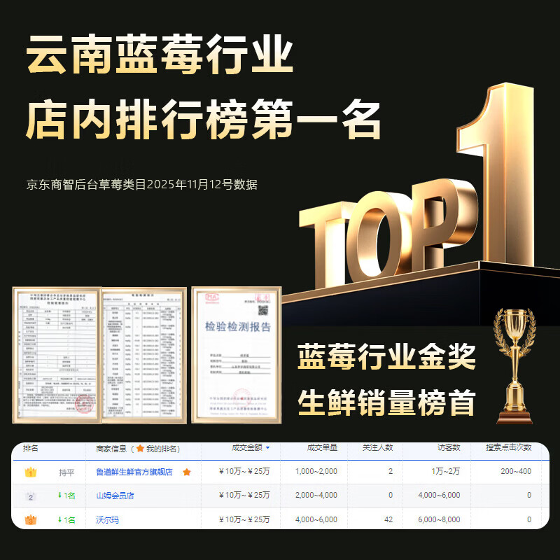 宗靖鲜云南花香蓝莓新鲜果【多地次日达】 孕妇应季国产水果礼品物盒 8盒装【单盒100-125g】 12mm+【尊选好果】