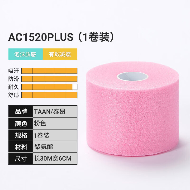 泰昂（Taan）缓冲膜吸汗带粘性加长taan羽毛球手胶减震网球拍防滑减震膜 浅粉红