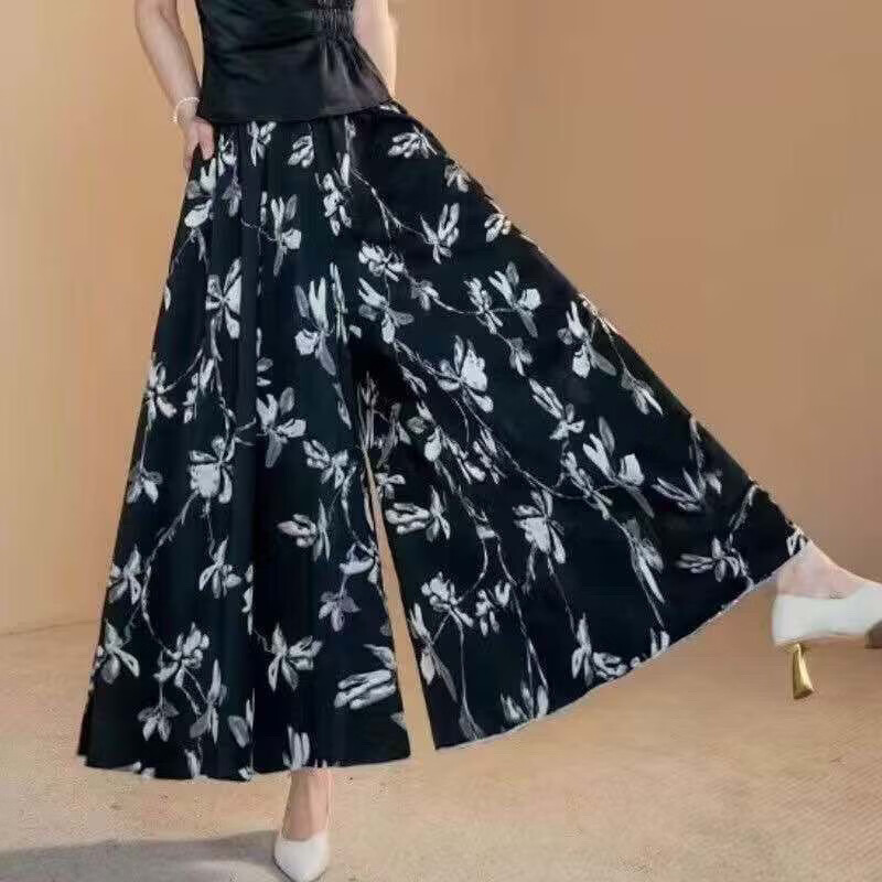 【人比花更美】26年爆款春夏季国风印花裙裤 高腰遮肉显高显腿长 【升级冰氧丝面料】黑白花（有口袋） 2XL 【建议体重140-160斤】