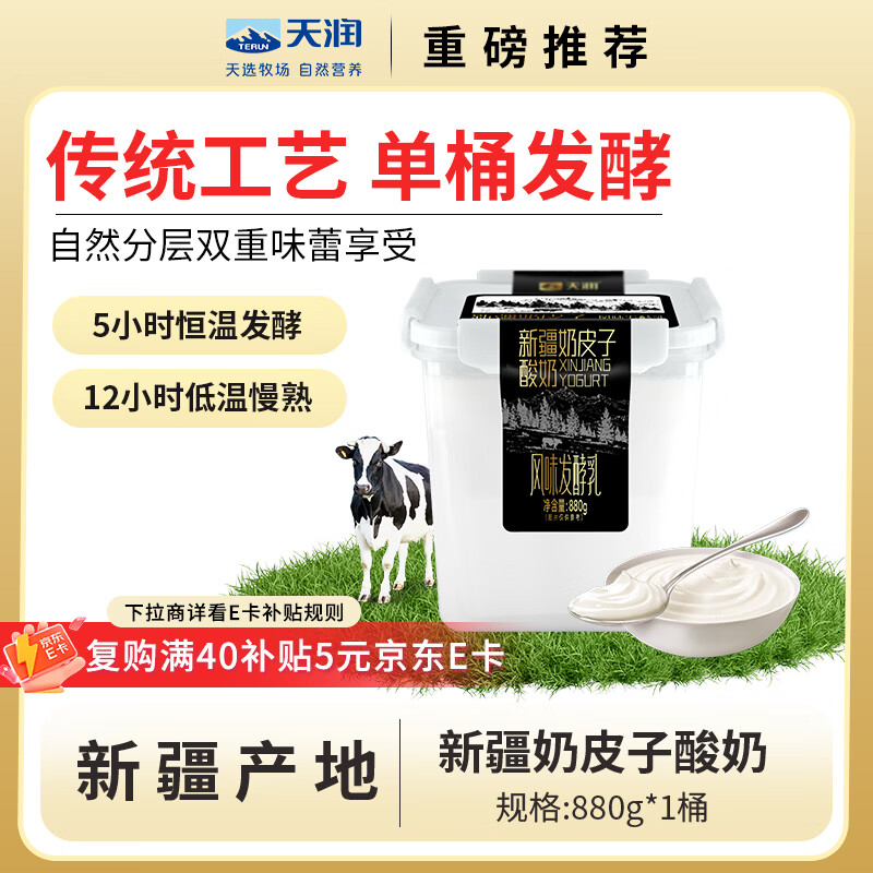 天润X PLUS会员联名款 新疆奶皮子桶装酸奶低温风味发酵乳 880g*1