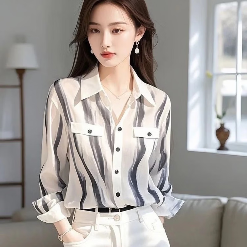 超好看白色条纹衬衫女早春2026新款法式小众别致显瘦休闲漂亮衬衣 法式竖条纹 2XL 【建议128-140斤】