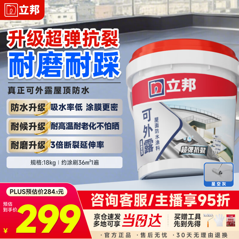 立邦屋顶补漏防水材料楼顶房顶外墙防水耐高温防晒耐磨 18kg