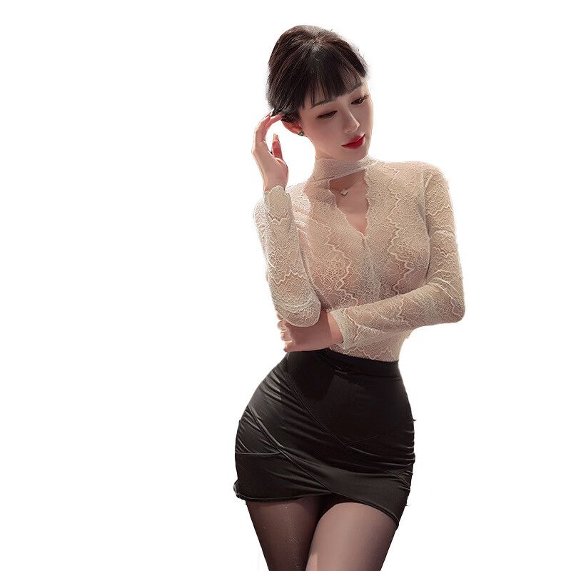 长夜漫漫情趣内衣可外穿情人节战衣秘书装制服包臀裙套装诱惑性感纯欲风情 灰色+灰色开档袜 均码(80-130斤)