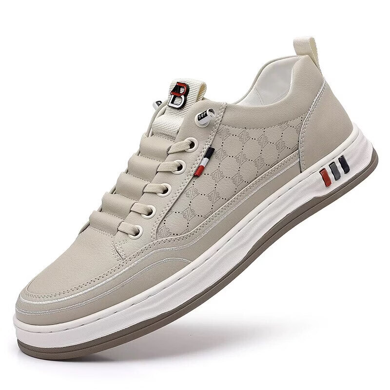 意尔康王子男鞋2026夏季新款真皮透气休闲板鞋男士百搭镂空潮流软底小白鞋男 米色 单层 真皮 40