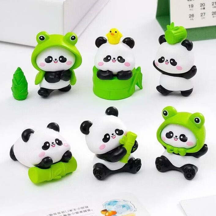 哥纶可爱小熊猫创意办公室桌面工位电脑显示器趴趴装饰品治愈解压摆件 逸扬小熊猫6只+2个竹笋