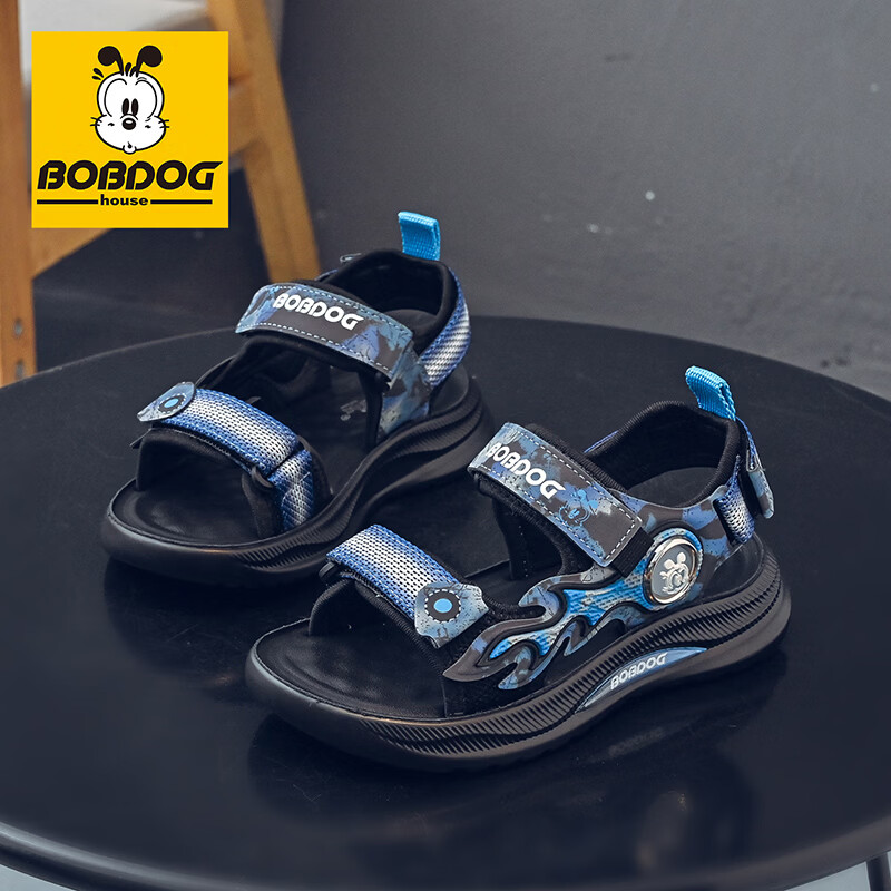巴布豆（BOBDOG）童鞋男童夏季运动凉鞋中大童校园鞋子2026新款百搭露趾沙滩鞋 黑/星空蓝 26 适合脚长17.5cm 京东折扣/优惠券