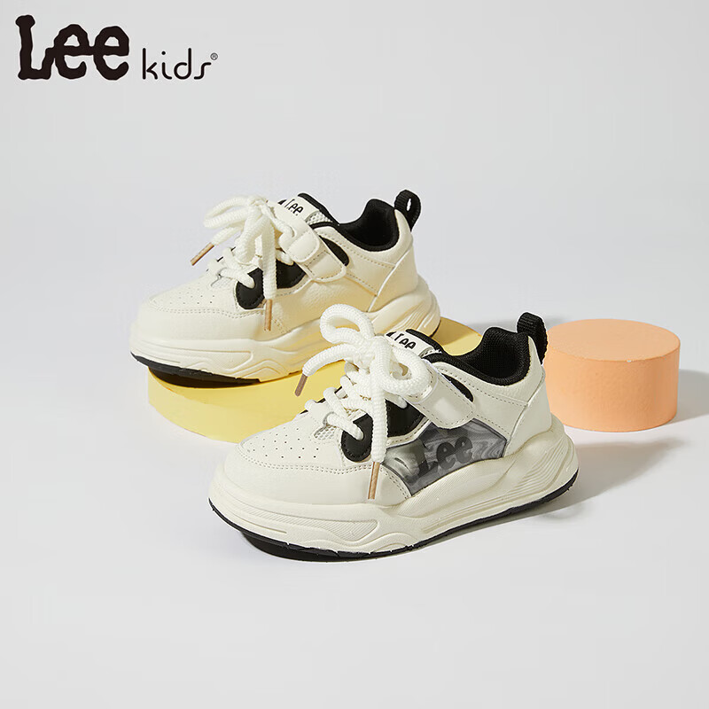 Lee童鞋春季新款儿童板鞋百搭小白鞋男童魔术贴休闲鞋女童 白黑 36 【建议脚长217-222mm】
