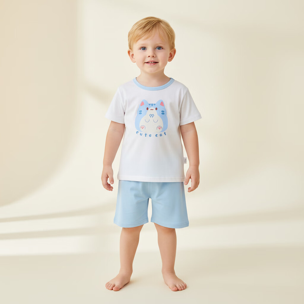 小猪大卫 PECODAVID儿童七分套夏季纯棉A类男女宝宝居家服薄款短袖短裤套装 可爱龙猫 短袖套 90