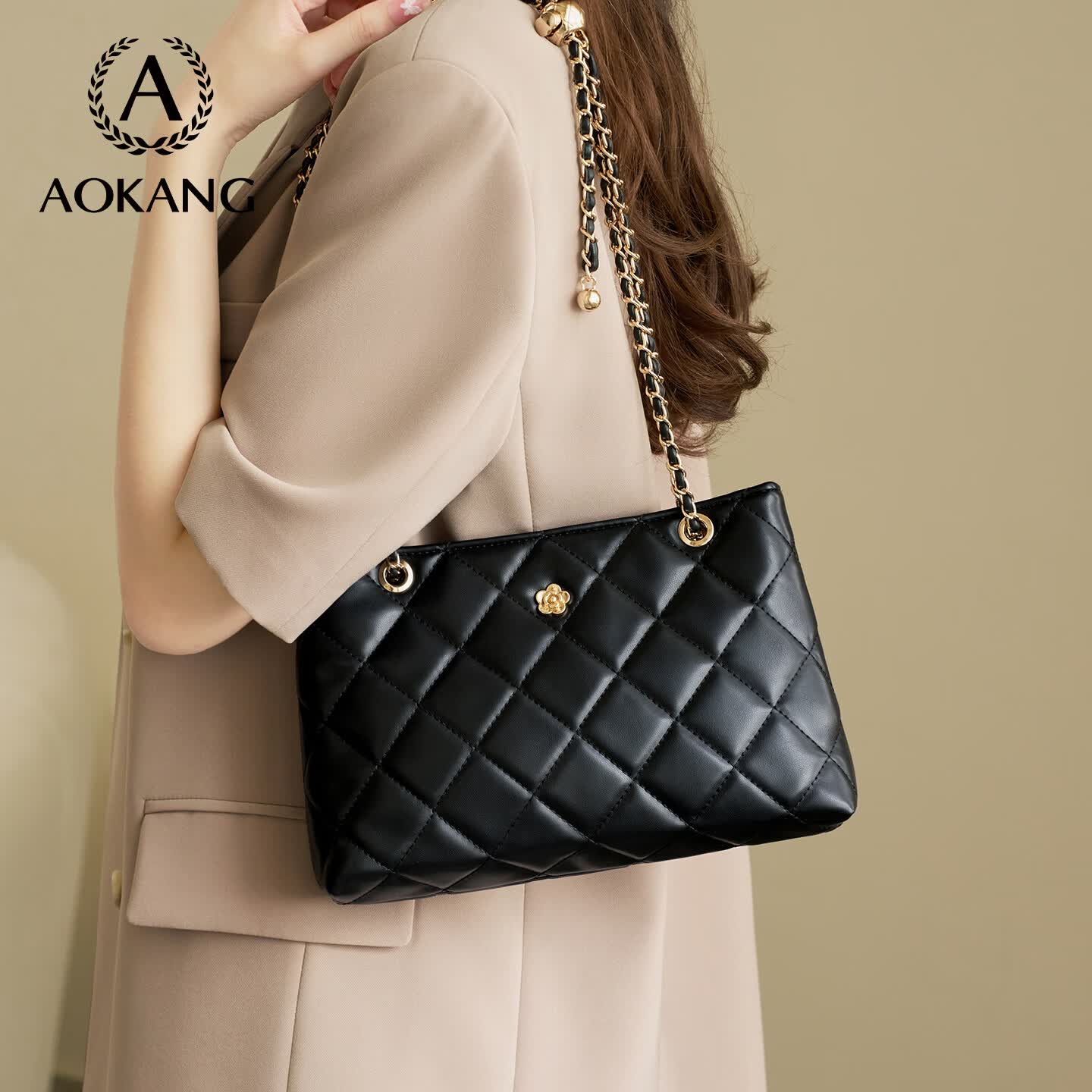 奥康（Aokang）包包女包托特单肩包经典复古斜挎包手提包生日母亲节礼物送妈妈 经典黑BG704069