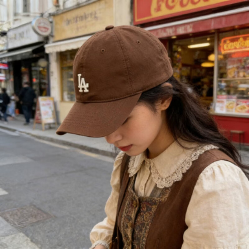NY棒球帽男女同款小标咖色全封ny鸭舌帽字母刺绣遮阳帽子la百搭 封口蓝色ny 均码 手提袋