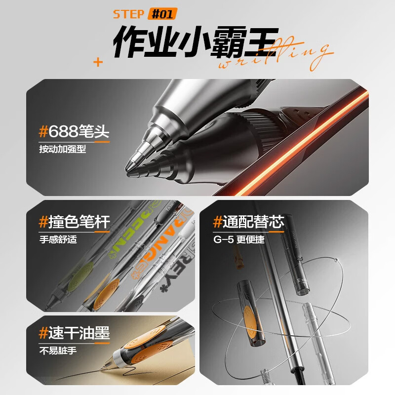 晨光(M&G)黑色中性笔作业小霸王按动中性笔0.5mm签字笔速干 三角正姿笔握学生考试刷题笔加强全针管K4909 【适配按动笔芯】黑色20支装/9050