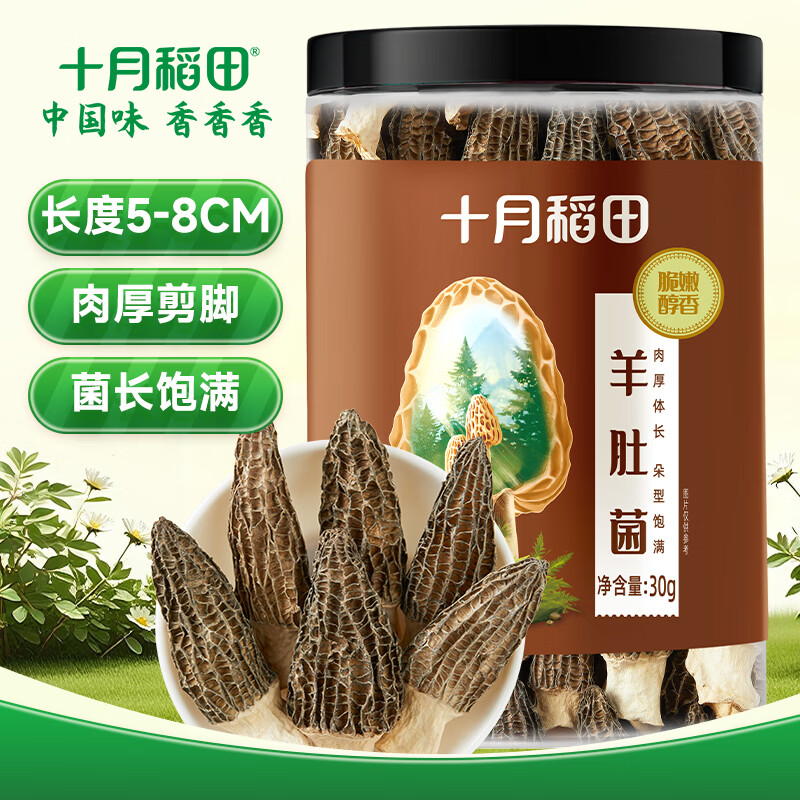 十月稻田 羊肚菌 30g（5-8cm）云南产 菌菇汤包 鸡汤煲汤火锅食材