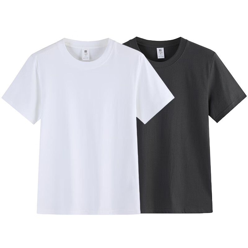 尺度保罗【2件装】短袖T恤夏季重磅新疆长绒棉半袖t恤小白T恤男圆领打底衫 白色+白色 M 推荐95-120斤