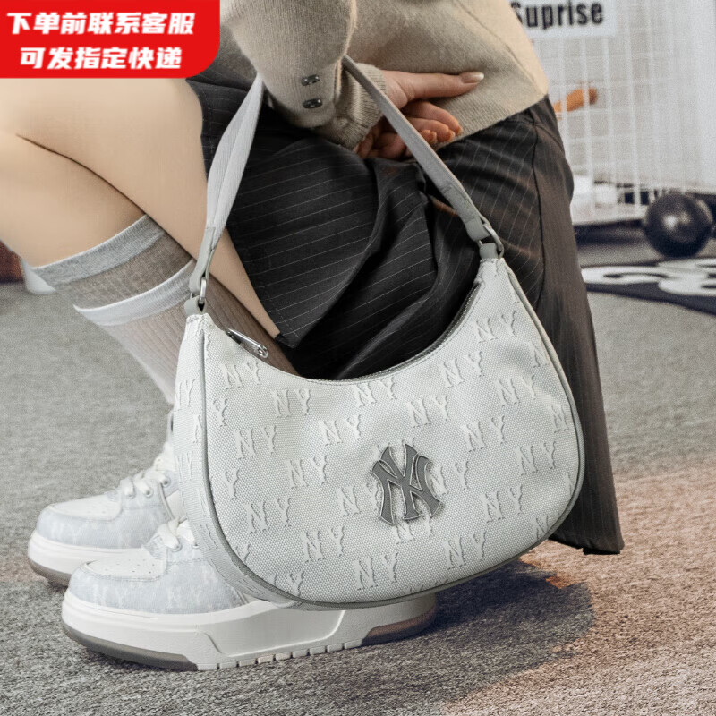 MLB旗舰官方男女包包新款腋下包复古老花单肩包轻奢手拎包生日礼物 纽约洋基队/浅炭灰色 F